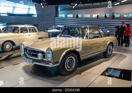 Eine klassische Mercedes aus den 1970er Jahren auf dem Display in das Mercedes Museum in Stuttgart, Deutschland, Europa Stockfoto