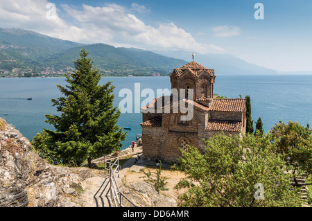 Kirche des Hl. Johannes / Sveti Johan in Ohrid, Mazedonien, Europa - oberhalb der schönen Ohrid-See in Mazedonien-Landschaft Stockfoto