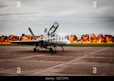 Schlechtem Wetter geerdet CF-18 Hornet Flugzeuge an der Atlantic International Air Show in Summerside, Prinz Eduard Insel, Kanada. Stockfoto