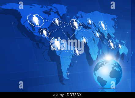 abstrakte Technologie Geschäft globales Netzwerk blau Hintergrund Stockfoto