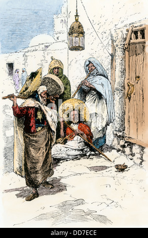 Wandering muslimischen Derwische, Nordafrika, 1800. Hand - farbige Holzschnitt Stockfoto