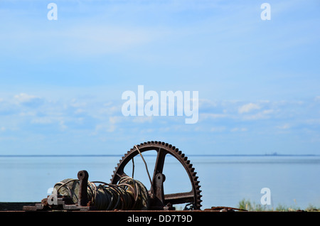 Zahnrad auf einer Boot-Winde an der Küste Stockfoto