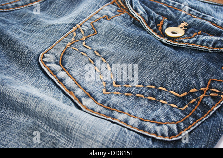 Blaue Jeans Tasche Nahaufnahme Bild. Stockfoto