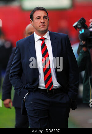 Accrington, UK. 28. August 2013. Cardiff City-Manager Malky Mackay während der Capital One Cup 2. Runde Spiel zwischen Accrington Stanley und Cardiff City aus dem Krone-Boden. Bildnachweis: Aktion Plus Sport/Alamy Live-Nachrichten Stockfoto