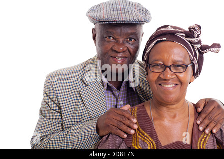 Porträt von senior African Paar auf weißem Hintergrund hautnah Stockfoto