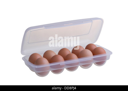 Eiern in Plastikpaket isoliert auf weißem Hintergrund Stockfoto