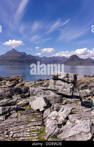 Black Cuillin Mountains und Loch Scavaig aus Elgol, Isle Of Skye, Schottland, UK Stockfoto