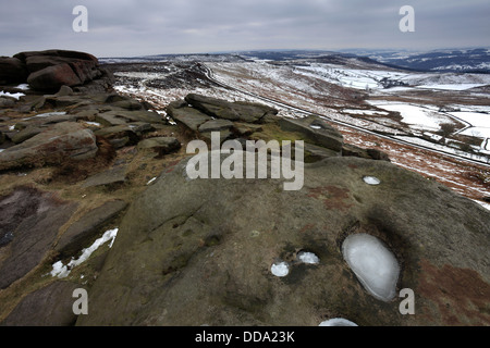 Winter auf Schauspielerfamilie Felsen, Peak District National Park, Derbyshire, England, UK Stockfoto