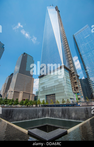 World Trade Center Memorial Fountain in New York City. Stockfoto