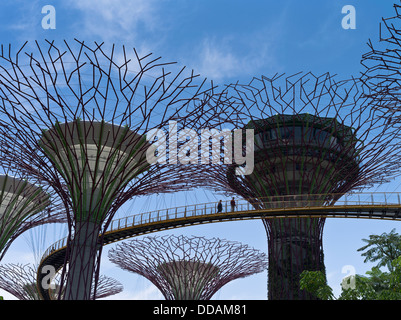 dh Supertree Grove GÄRTEN AN DER BUCHT SINGAPUR Supertrees vertikalen Garten paar Menschen zu Fuß Skyway Gehweg Touristen Himmel Stockfoto