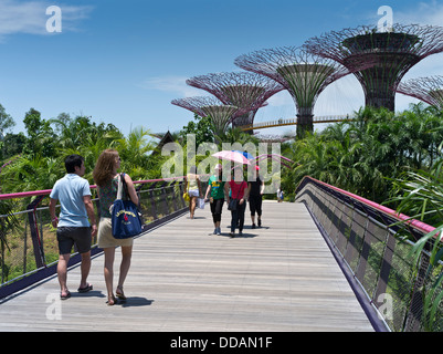 dh Supertree Grove GÄRTEN AN DER BUCHT SINGAPUR Supertrees vertikale Gärten Menschen zu Fuß Eingang Brücke Garten in Städten Stockfoto