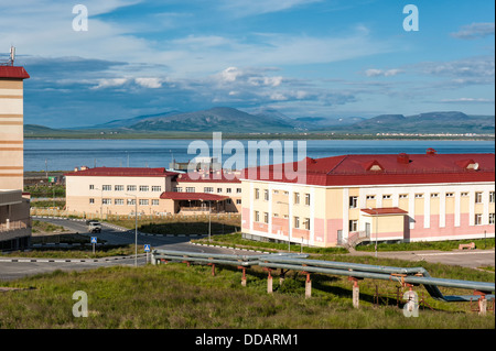 Farbige Apartmenthäuser, sibirische Stadt Anadyr, Provinz Tschukotka, russischen Fernen Osten Stockfoto