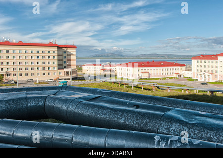 Farbige Apartmenthäuser, sibirische Stadt Anadyr, Provinz Tschukotka, russischen Fernen Osten Stockfoto