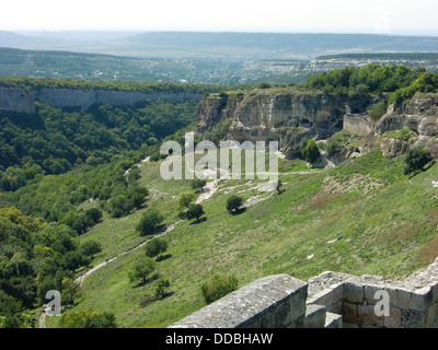 Blick von Chufut-Kale (Bakhchysarai, Krim, Ukraine) Stockfoto