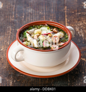 Okroschka - russische Quas kalte Suppe mit Gemüse Stockfoto