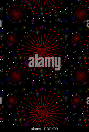 Roten Strahlen mit Kugeln auf schwarzem nahtlose Hintergrund Stockfoto