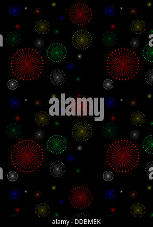 Zarte farbige Strahlen mit Kugeln auf schwarzem nahtlose Hintergrund Stockfoto