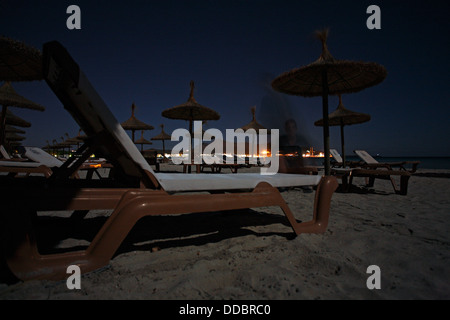 Port d'Alcudia, Mallorca, Spanien, in der Nacht am Strand von Port d'Alcudia Stockfoto