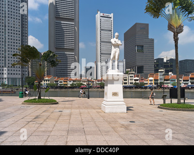 Dh Raffles Landing Site NORTH Boat Quay Singapur Sir Stamford Raffles erste landete statue British Colonial empire Fluss Stockfoto