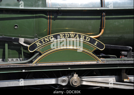 Gedenktafel an Dampf-Lokomotive-König Edward 1. zu nennen. Ein GWR Klasse 6000 Lokomotive 6024. Stockfoto