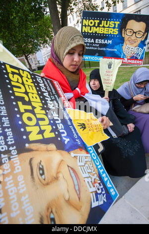 Downing Street, London, UK. 30. August 2013.  Ein Womanwaits für die Demonstration als Ägypter Protest gegen das Militärregime zu beginnen, die ihre gewählten Präsidenten Morsi entfernt. Bildnachweis: Paul Davey/Alamy Live-Nachrichten Stockfoto