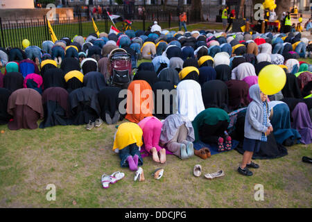 Downing Street, London, UK. 30. August 2013.  Muslime beten als Ägypter Protest gegen das Militärregime, das ihre gewählten Präsidenten Morsi entfernt. Bildnachweis: Paul Davey/Alamy Live-Nachrichten Stockfoto