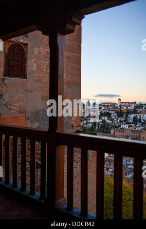 Albaicín Viertel aus dem Palast von Comares, Nazaries Paläste im Alhambra. Granada. Spanien. Stockfoto