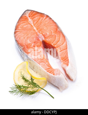 Norwegischer Lachs Rotbarsch auf weißen Teller Stockfoto