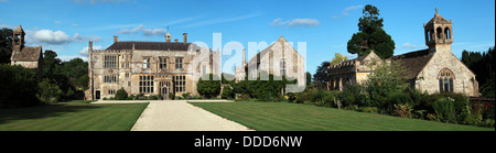 Brympton d'Evercy Manor Haus Panorama, darunter St. Andrews Kirche, in der Nähe von Yeovil, Somerset, South West England, Großbritannien Stockfoto