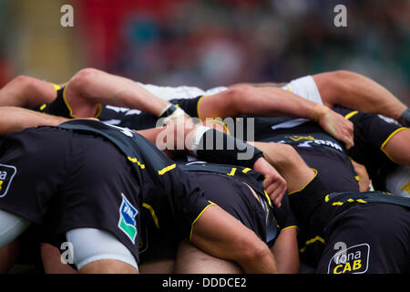 LEICESTER, UK - Samstag, 31. August 2013. Aktion aus dem Vorbereitungsspiel zwischen Leicester Tigers und Ulster gespielt an der Welford Road, Leicester. Bildnachweis: Graham Wilson/Alamy Live-Nachrichten Stockfoto