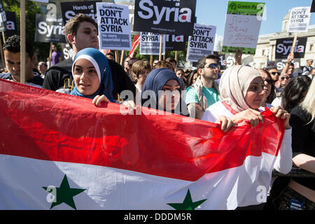 London, UK. 31. August 2013. Kundgebung zum protest gegen den Krieg in Syrien am Trafalgar Square. London, Vereinigtes Königreich, 31.08.2013 Credit: Mario Mitsis / Alamy Live News Stockfoto