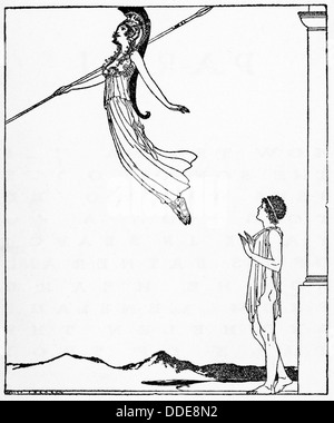 In Homers Odyssee die Göttin Athene scheint Telamachus und drängt ihn, zu gehen, Sparta und Pylos, für seinen Vater zu suchen. Stockfoto