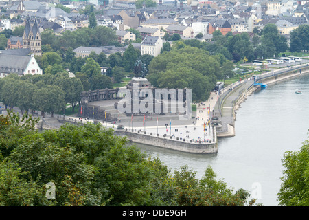 Koblenz, Deutschland, Rhein, Mosel, Rheinland, Rheinland-Pfalz, Stadt Panorama, Deutsches Eck Stockfoto