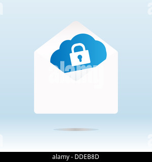Sicherheitskonzept: Sperre für abstrakte blaue Wolke. e-Mail-Umschlag Stockfoto