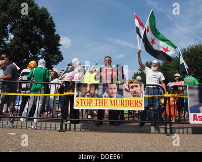 Demonstrator "Wellenlinien" ägyptischen und syrischen Fahnen auf einer pro-Kriegs-Kundgebung an das Weiße Haus, Washington DC, 31. August 2013 Stockfoto