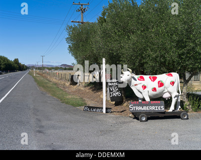 dh WAIRARAPA Neuseeland Wairarapa Valley Farm am Straßenrand Stände Wee Red Barn Shop Zeichen Erdbeeren Stockfoto