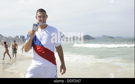 Rio De Janeiro, Brasilien. 1. September 2013. Tschechische Judoka stellt Lukas Krpalek mit Bronze-Medaille bei der Judo-Weltmeisterschaft in Rio De Janeiro, Brasilien, 1. September 2013. © Martin Gregor/CTK Foto/Alamy Live-Nachrichten Stockfoto