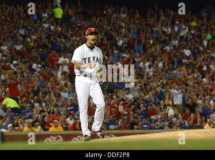 Yu Darvish (Rangers), 30. August 2013 - MLB: Yu Darvish der Texas Rangers feiert während der Major League Baseball Spiel gegen die Minnesota Twins bei Rangers Ballpark in Arlington in Arlington, Texas, Vereinigte Staaten von Amerika. (Foto: AFLO) Stockfoto