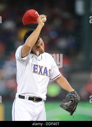 Yu Darvish (Rangers), 30. August 2013 - MLB: Krug Yu Darvish der Texas Rangers während der Major League Baseball Spiel gegen die Minnesota Twins bei Rangers Ballpark in Arlington in Arlington, Texas, Vereinigte Staaten von Amerika. (Foto: AFLO) Stockfoto