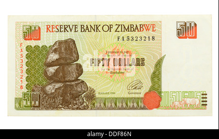 Simbabwe-fünfzig-Dollar-banknote Stockfoto