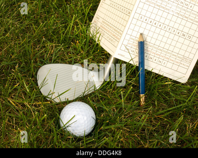 Golfausrüstung und Scorecard, USA Stockfoto