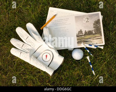 Golfausrüstung und Scorecard, USA Stockfoto