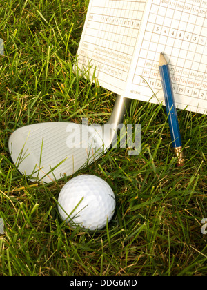 Golfausrüstung und Scorecard, USA Stockfoto