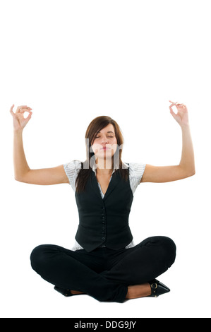 Geschäftsfrau, Entspannung, Meditation / Yoga - isoliert auf weißem Hintergrund zu tun Stockfoto