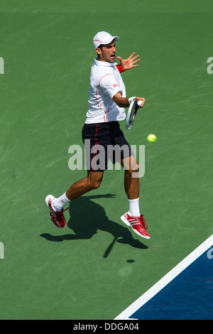 Novak Djokovic (SRB) im Wettbewerb um die 2013 US Open Tennis Championships. Stockfoto