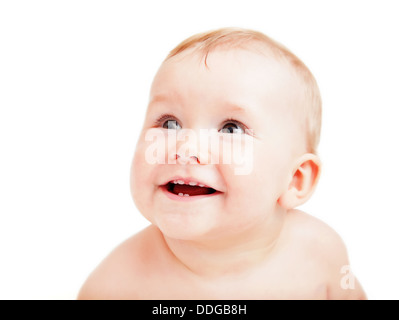 Niedliche glückliches Baby Lächeln auf den Lippen. Stockfoto