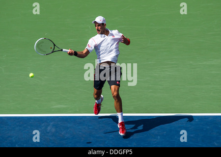 Novak Djokovic (SRB) im Wettbewerb um die 2013 US Open Tennis Championships. Stockfoto