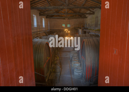 Fässer im Keller, Ätna, Taormina, Sizilien, Italien Stockfoto