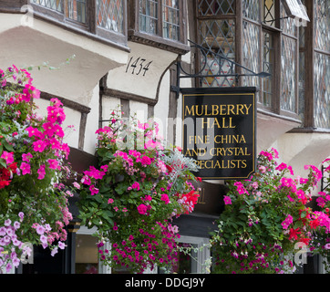 York - Mulberry Hall und hängenden Körben Stockfoto