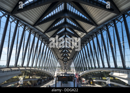 Fächerförmigen Baldachin von der Gare de Lyon Saint-Exupéry-Bahnhof in Lyon, entworfen vom spanischen Architekten Santiago Calatrava Stockfoto